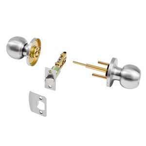 Maniglia per Porta d'Ingresso in Nichel Satinato con Pomello a Sfera, Tutto in Metallo, Ottone e Ferro, Maniglie per Porte Esterne con Blocco a Girello Interno - Product Image 5