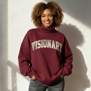 Oversized <b>Women</b> Turtleneck Terry Long Pullover Casual Autumn Relaxed Loose Fit Custom Printed Eco-Friendly Front Logo Street - Product Image 1