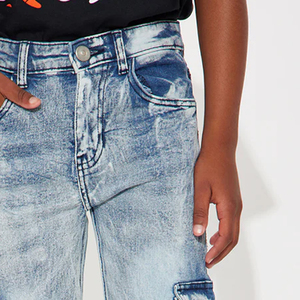 Soft And Comfortable <b>Material</b> For Bulk Order With Flexible Solid Color With Logo Everyday Essential Boys Cotton Rich <b>Denim</b> Pants - Product Image 3