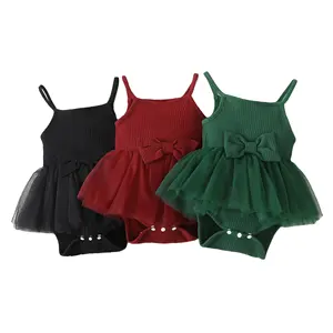 Nouveautés Robe d'été en tulle avec bretelles pour bébé Robe barboteuse en coton côtelé pour bébé fille Robe en tulle pour bébé nouveau-né