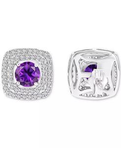 พลอยและไพลินสีขาวที่ปลูกในห้องปฏิบัติการ (5/8 ct. T.W.) ต่างหูทรงสี่เหลี่ยมทรง Halo birthstone ทำจากเงินสเตอร์ลิง | Macy's - Product Image 4