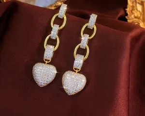 Pendientes de Lujo con Moissanita de Corte Brillante en Forma de Corazón, Plata de Ley 925, Cadena Chapada en Oro, Joyería de Boda para Mujer - Product Image 5