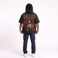 YOUR BRAND T-shirt noir à manches courtes pour homme, imprimé OVNI Alien Attack, décontracté, col rond, coupe classique, en jersey de coton