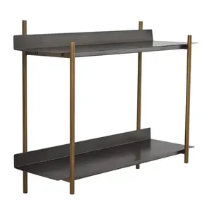 Minimalist Double Tier Metal Storage Rack Rectangular <b>Standing</b> Type for Living Room Durable Glossy Finish - Product Image 1