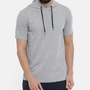 <b>Men's</b> Gray Hooded <b>Short</b> <b>Sleeve</b> Sweatshirt Regular Fit Fleece Pocket Casual Autumn Wear - Product Image 2