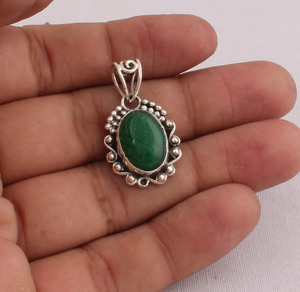 Vintage Natural Green Jade Pendant 925 Sterling Silver Wholesale High Quality Handmade Silver Jewelry for Anniversary - Product Image 1