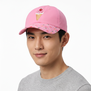 Casquette de baseball brodée en forme de cornet de crème glacée rose avec bord à confettis, unisexe, style décontracté printemps-été - Product Image 4