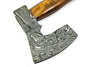 Hand-Forged Damascus Steel Tomahawk <b>Axe</b> | 17" Integral Hatchet with 6" Blade & Walnut Wood <b>Handle</b> | Viking Battle <b>Axe</b> - Product Image 4