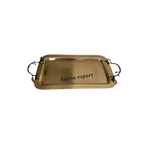 Plateau mobile artisanal en métal martelé en aluminium de forme ovale avec poignée en feuille plaquée or, thème de l'art moderne de luxe, décoration de Noël - Product Image 5