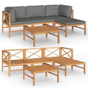 Conjunto de Muebles de Jardín de Madera de Teca con Cojines Medianos de Poliéster Gris - Product Image 2