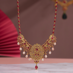 Matte Gold Ruby Choker Fashion Jewelry Set - Product Image 2