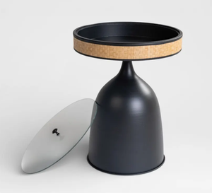 <b>Black</b> Modern Metal Woven Stackable Decorative Storage Box Round Lid Knob Pedestal Organizer for Living Room Dining Table - Product Image 3