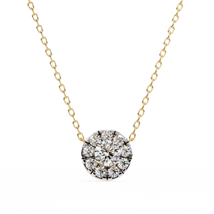 Collier pendentif en or jaune 14 carats avec diamant de laboratoire rond serti en griffe, design moderne Halo Cluster, bijoux fins - Product Image 2