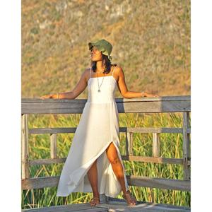 Vestido Maxi Boho Blanco de Algodón para Mujer, Sin Mangas, con Tirantes Finos, Abertura Lateral, para Playa o Resort de Verano - Product Image 1