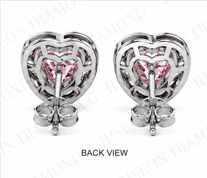 Pendientes románticos con diamantes rosas en forma de corazón en oro blanco de 18 quilates con brillantes diamantes redondos en forma de halo para un diseño de lujo atemporal. - Product Image 4