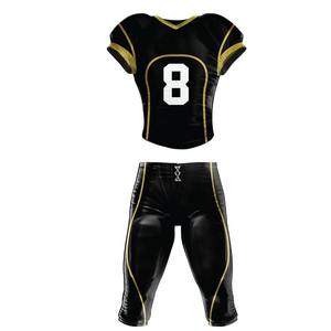 Ensemble d'uniformes de football américain personnalisés, noir, blanc, or, numéro 8, maillot et pantalon imprimés par transfert thermique, coupe ajustée, léger, pour hommes - Product Image 4