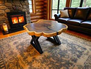 Modern Design Solid Epoxy <b>Log</b> Wood Center Table Live Edge Irregular Shape Black Metal Leg Eco-Friendly Waterproof Handmade - Product Image 1