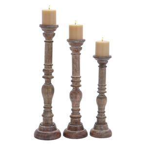 Ensemble de 3 grands bougeoirs décoratifs en bois de manguier vintage, design luxueux, centre de table, décoration intérieure - Product Image 6