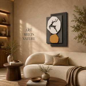 Sculpture murale moderne en fer forgé motif cerf, pièce décorative abstraite contemporaine pour l'intérieur de la maison - Product Image 2