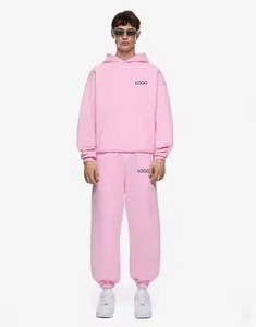 <b>Tracksuit</b> with Hood Zipper Solid <b>Plain</b> Blank Two-Piece Sports Suit Breathable Low MOQ Men's Heavyweight Winter Gym Jogging - Product Image 1