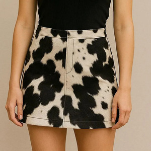 Falda de cuero genuino con pelo de vaca hecha a mano para mujer, falda de piel de vaca de cintura alta estilo occidental, falda de moda con pelo de vaca. - Product Image 3