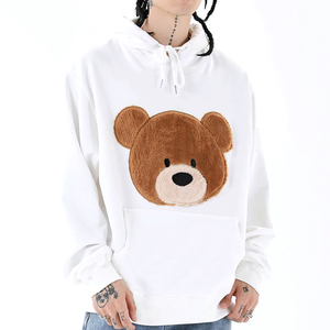 <b>White</b> Hoodie With 3D Bear Applique Front Pocket Casual Oversized Fleece <b>Sweatshirt</b> Autumn Wear - Product Image 6