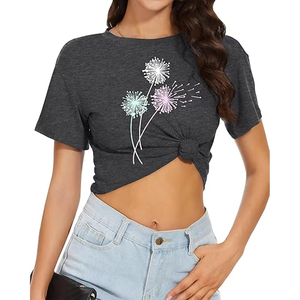 Camisetas Personalizadas para Mujer, Diseño con Estampado, Precio al por Mayor, Camiseta Corta, 100% Algodón, Tejido de Punto, Camiseta Holgada para Mujer - Product Image 4