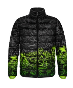 Men's <b>Gothic</b> Skull Print Puffer <b>Jacket</b> Windproof Winter Thick Zipper Closure Regular Fit Stand Collar Purple Pink Pattern - Product Image 5