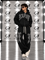 Ensemble de survêtement deux pièces pour homme, directement de l'usine, avec sweat à capuche zippé à motif gothique et pantalon de survêtement ample style streetwear, personnalisable
