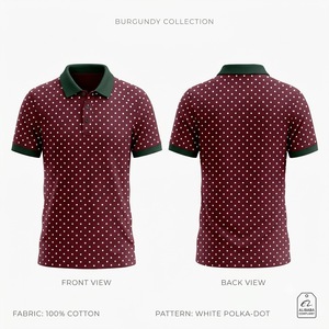 เสื้อโปโลผู้ชายสีแดงเบอร์กันดี ลายจุด แขนสั้น สวมใส่สบาย ผ้าถัก 100% ผ้าฝ้าย ระบายอากาศได้ดี ทรงปกติ ลายพิมพ์ดิจิทัล - Product Image 1