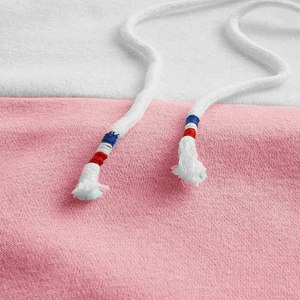 Womens Oversized Color Blocked Hoodie Pink White Drop Shoulder Long Sleeve Woven Sweatshirt Tassel Drawstring Winter 100% Cotton - Product Image 5