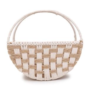 Sac à main semi-circulaire en jute et coton tissé style bohème - Product Image 2