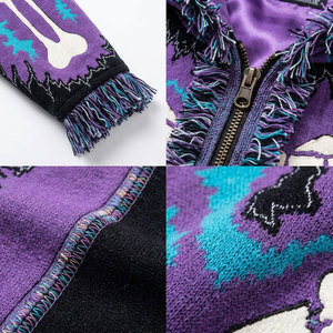 Purple <b>Gothic</b> Skeleton Print Hoodie Women's Winter Zip-Up Fleece <b>Jacket</b> With Fur Trim Full Sleeve Design Hoodie - Product Image 6