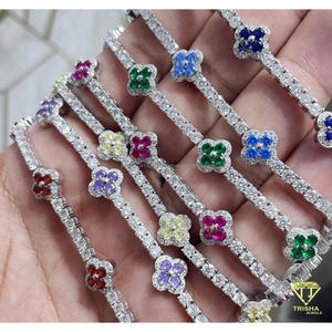 925 Sterling <b>Silver</b> Moissanite Clover Chain <b>Bracelet</b> Diamond Cluster Flower <b>Bracelet</b> Four Leaf Clover Fashion Link <b>Bracelets</b> - Product Image 2