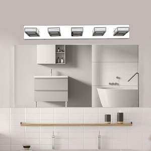 Applique murale moderne en chrome à 5 lumières LED, abat-jour carré en acrylique de 32 pouces, luminaire mural avec éclairage de miroir pour salle de bain - Product Image 1