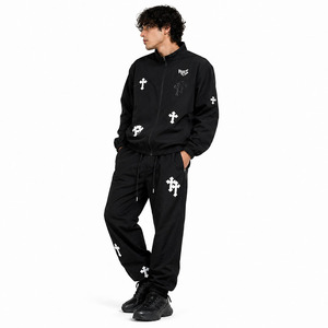 Custom Reflective Gothic Print Tracksuit Windbreaker Men OEM Streetwear Jogger Set Private Label <b>Athletic</b> Training Jacket Outfit - Product Image 3