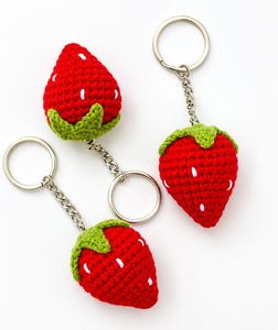 Handmade Crochet Strawberry Keychain Cotton Woven Fruit Shape Carabiner Pendant Cute Lightweight <b>Key</b> <b>Ring</b> For Sale - Product Image 1