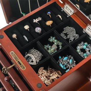 Large Brown Wooden <b>Storage</b> <b>Box</b> 5-Layer Jewelry Organizer with 4 <b>Drawers</b> - Product Image 6