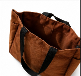 Bolsa de Mano de Lona de Poliéster Marrón Vintage con Bolsillos, Bolsa de Compras de Lona de Poliéster con Asas Negras, Impresión Personalizada - Product Image 3
