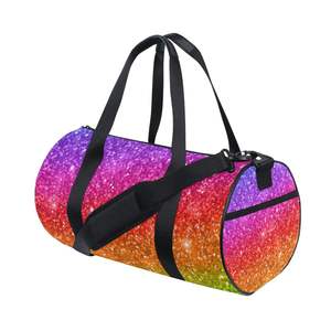 <b>Rainbow</b> Glitter Duffel Bag Large Capacity Polyester Sport Fitness Gym Bag with Zipper Closure and Black Handles - Product Image 5