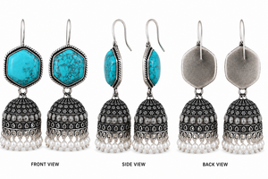 Pendientes Jhumka de Latón Oxidado Plateado con Turquesa y Perlas de Imitación Estilo Bohemia para Boda, con Garantía Comercial - Product Image 4