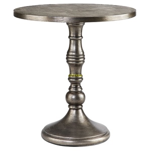 Table d'appoint vintage en aluminium argenté avec pied rond et finition antique pour salon, chambre à coucher, hôtel, meubles de maison - Product Image 1