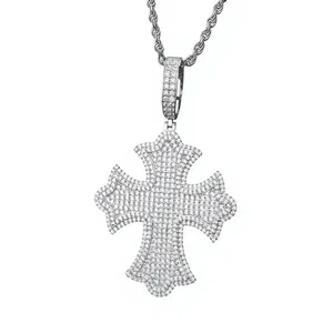 Pendentif croix en diamant de laboratoire, argent 925 plaqué rhodium, taille brillant rond, micro-pavé, breloque de luxe pour homme - Product Image 2
