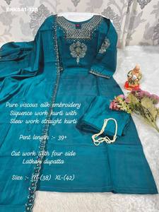 Conjunto de Kurti, Pantalón y Dupatta de viscosa de seda de primera calidad con bordado de lentejuelas para fiestas, proveedor de moda femenina de Surat. - Product Image 5
