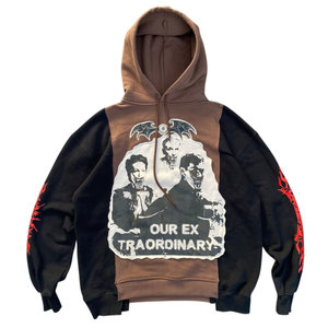 Gothic Hoodie Men Oversized Cotton French Terry Front Print Bat Design <b>Red</b> Flame Sleeves Autumn Wear Hoodie - Product Image 1