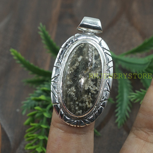 925 Sterling Silver Ocean Jasper Oval Pendant Handmade Natural Gemstone Jewelry Vintage Pattern <b>Statement</b> <b>Necklace</b> Charm Gift - Product Image 6