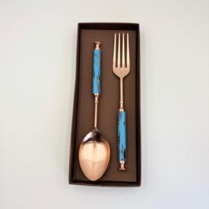 Ensemble de cuillères et fourchettes à salade en acier inoxydable avec manche fini cuivre, style vintage, ustensiles de service pour la cuisine et la salle à manger - Product Image 4