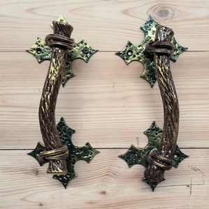 Poignée de portail en fer forgé résistant à la rouille, finition imitation bois, style asiatique traditionnel, pour clôtures et portails - Product Image 3