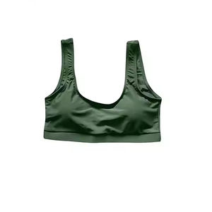Women's Solid Green Scoop Neck Bandeau Bra Spandex Polyester <b>Stretch</b> Bikini Top Regular Fit Knitted Plain Dyed - Product Image 6