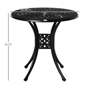 Antique Cast Aluminum 30 <b>Round</b> Patio Dining <b>Table</b> with Umbrella Hole Bistro Style Black <b>Folding</b> Outdoor Furniture - Product Image 3